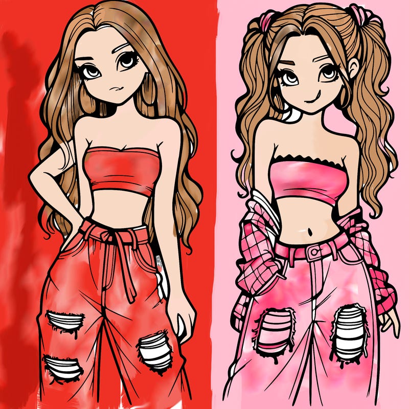 2 girls in crop tops and baggy jeans ripped