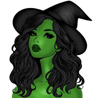realistic witch girl with wavy hair and lips