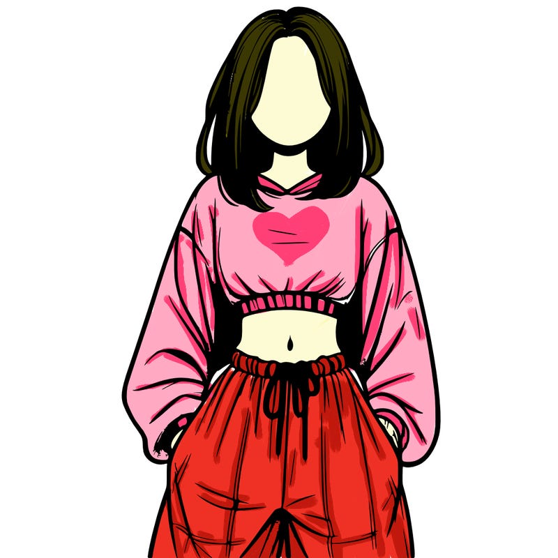 realistic girl faceless with baggy pants and a crop top