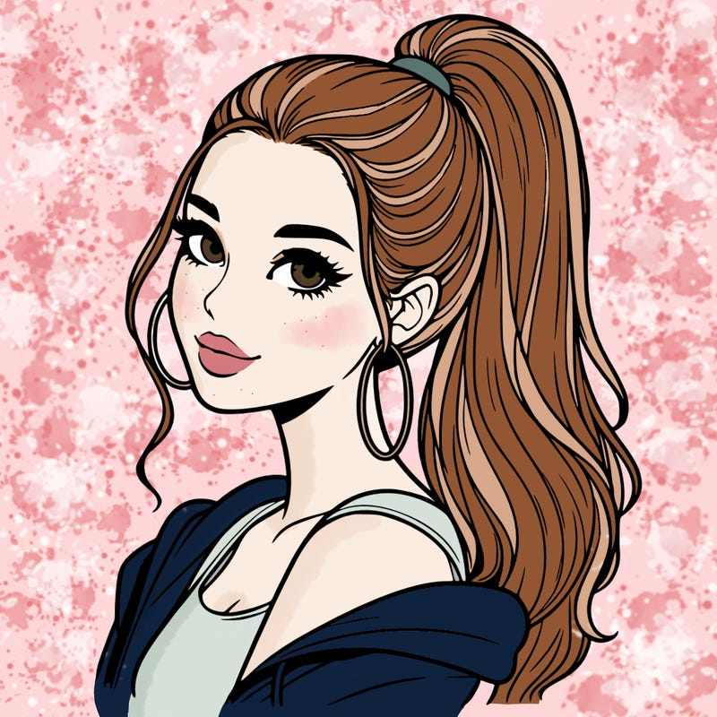 realistic girl with a high ponytail