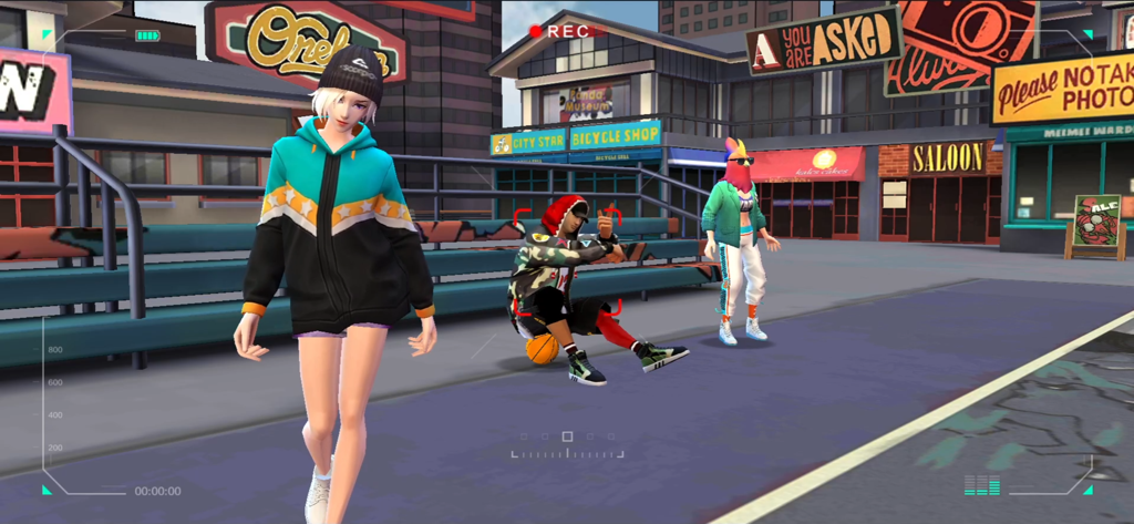 Basketrio: Allstar Streetball - Three custom basketball characters wearing stylish streetwear in an urban city environment