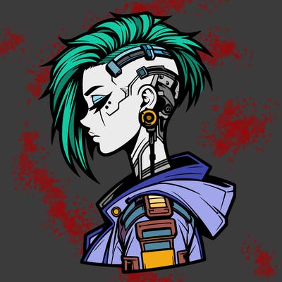 cyber-punk girl with sidecut hair