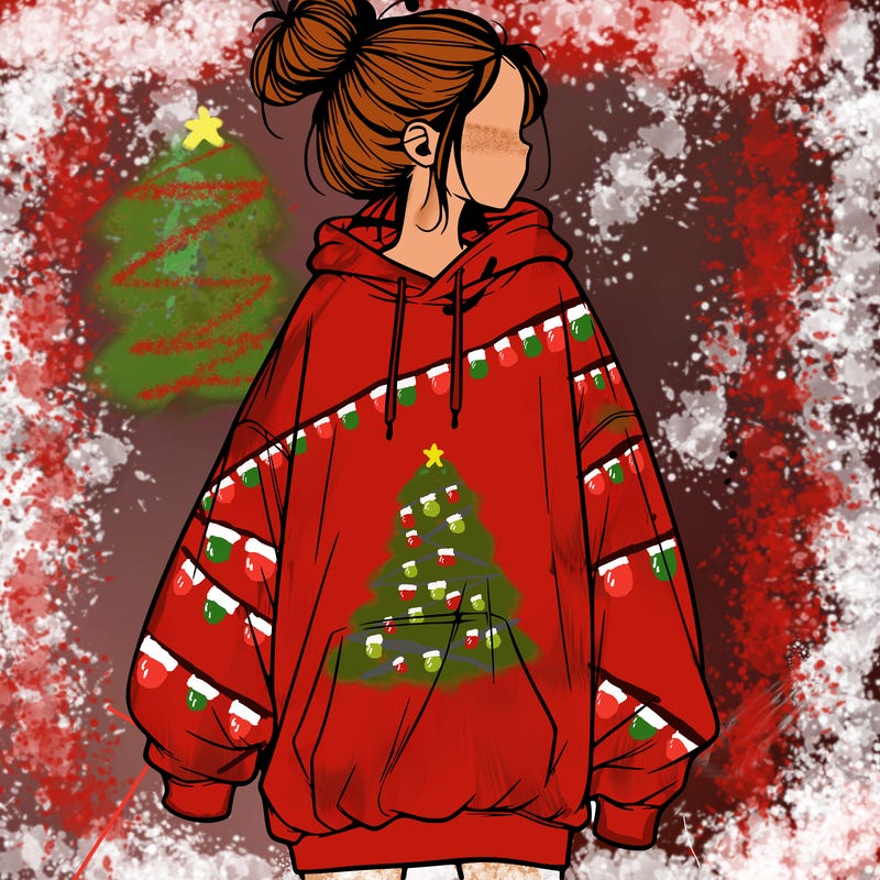 realistic girl with a oversized sweatshirt on and a bun