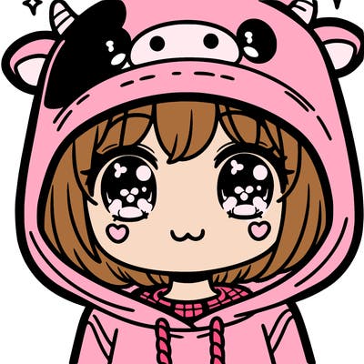 kawaii girl with cow hoodie