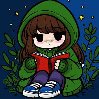 girl in oversized hoodie reading a book