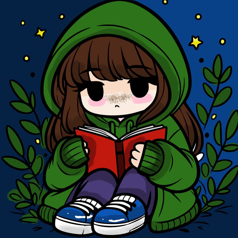 girl in oversized hoodie reading a book