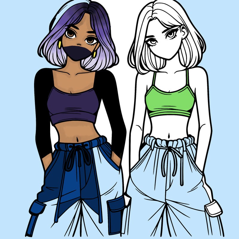 two girls with crop top with baggy pants