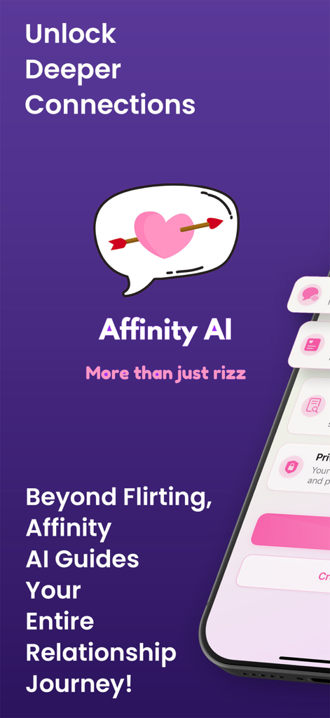 Affinity AI - Affinity AI mobile app home screen promoting deeper relationship connections beyond flirting