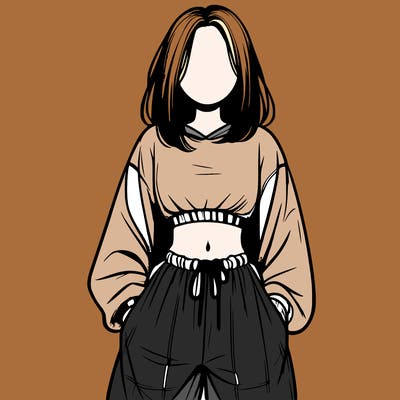 realistic girl faceless with baggy pants and a crop top