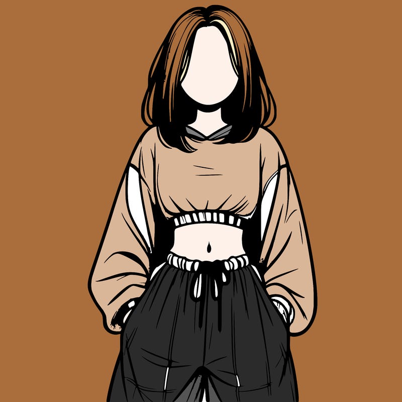 realistic girl faceless with baggy pants and a crop top
