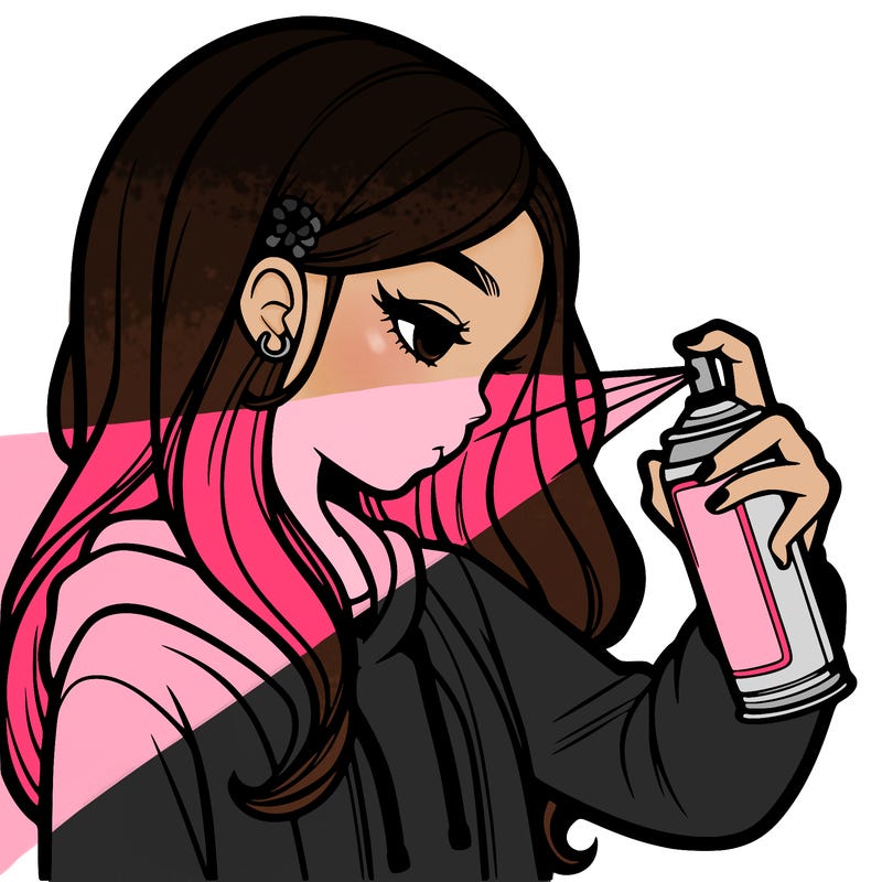 a realistic girl spray painting