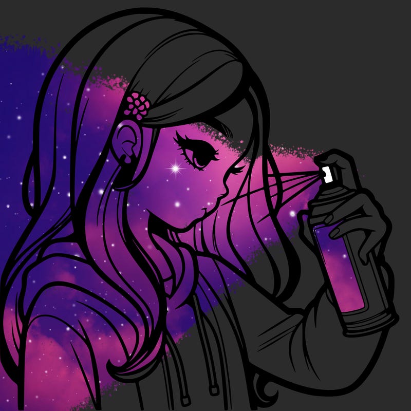 a realistic girl spray painting