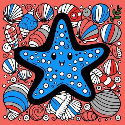 starfish surrounded by seashells