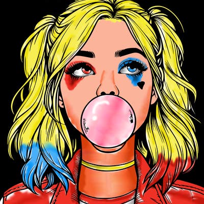 realististic girl blowing bubble -gum