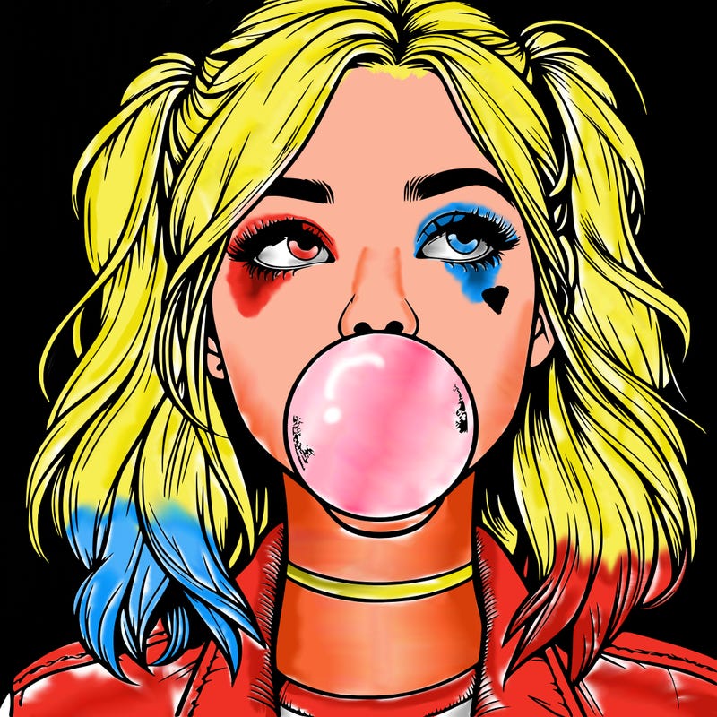 realististic girl blowing bubble -gum