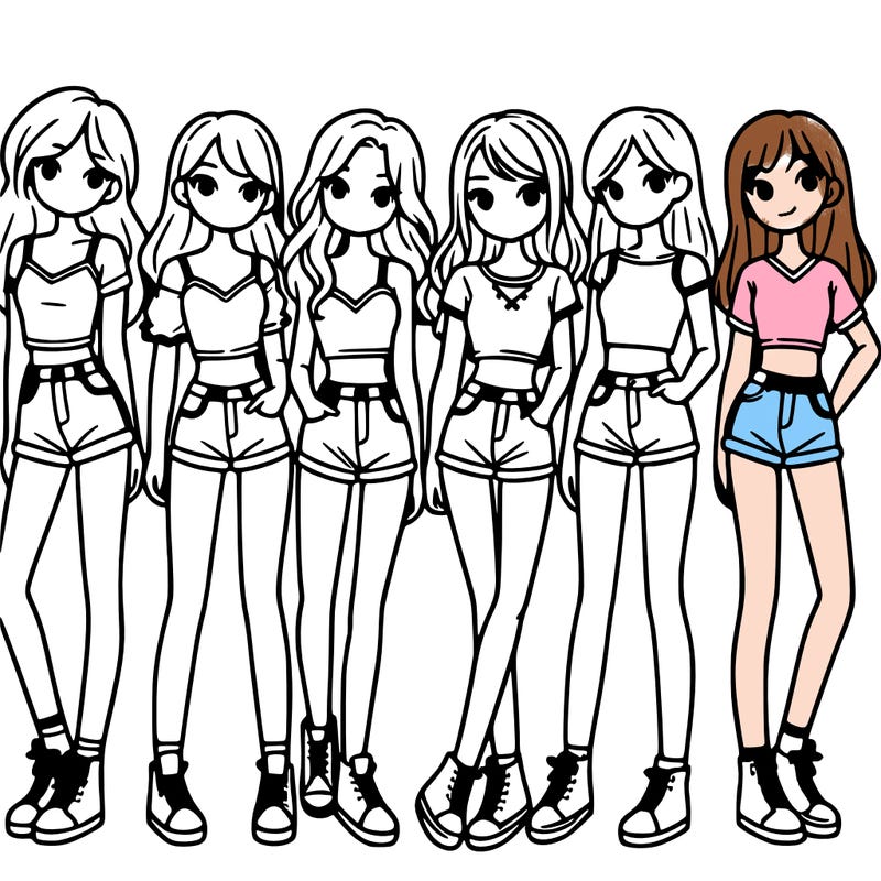 a group of girls wearing crop tops and shorts