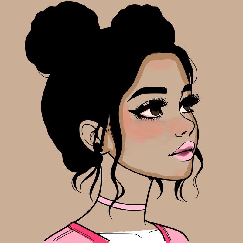 realistic girl with buns on the top of her head