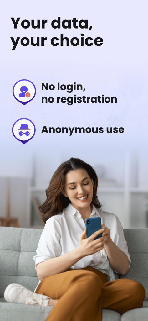 Period Tracker • Ovulation App - A woman using the My Calendar app which features no registration and anonymous use for data privacy.