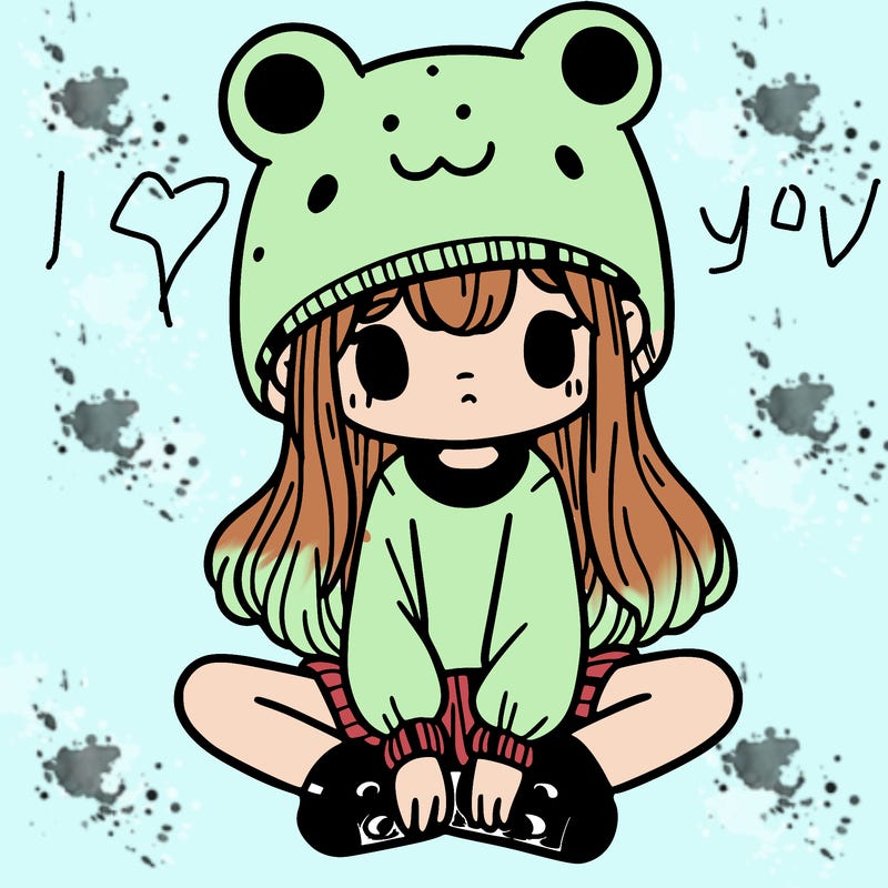 a girl wearing a frog hat and some frog socks