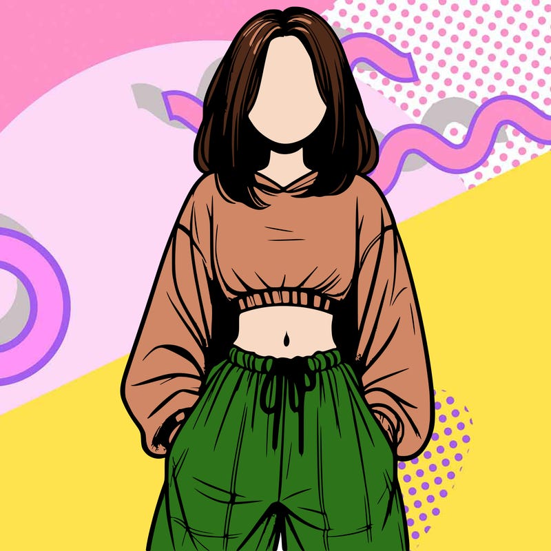 realistic girl faceless with baggy pants and a crop top
