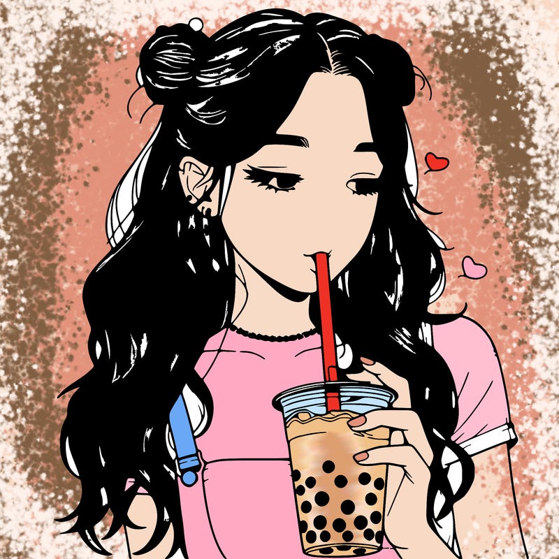 aesthetic realistic girl with boba