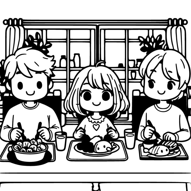 a cute girl eating dinner with her family