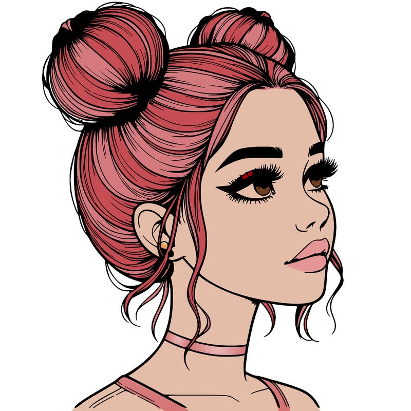 realistic girl with buns on the top of her head