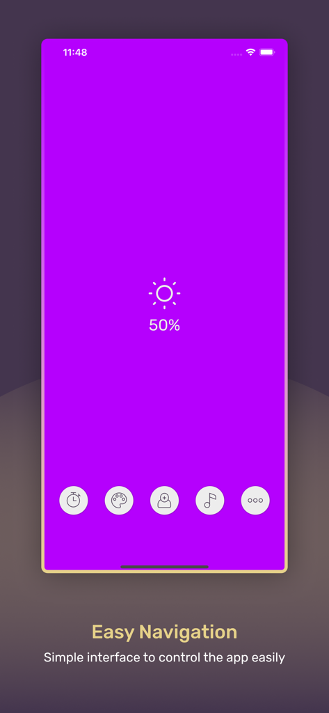 Screen Light Table Lamp - Una captura de pantalla que muestra la navegación fácil y la interfaz simple de la aplicación Lámpara de Mesa de Luz de Pantalla con una pantalla púrpura