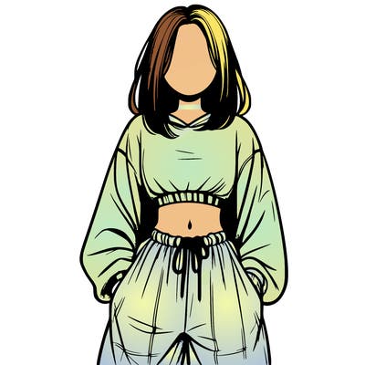 realistic girl faceless with baggy pants and a crop top