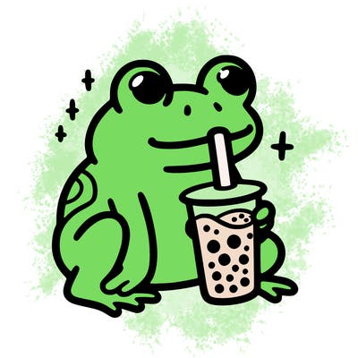 frog drinking boba tea