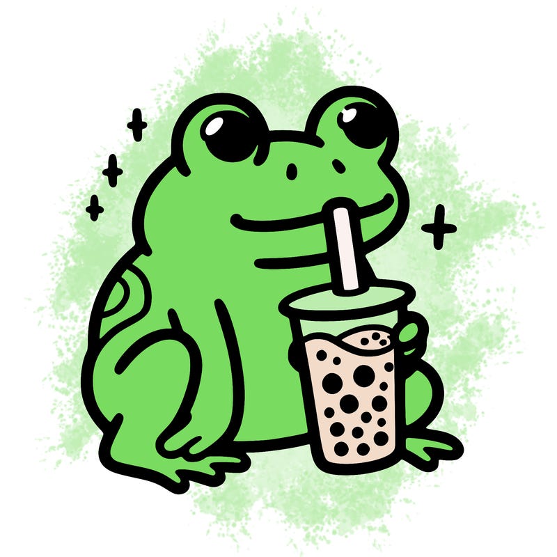 frog drinking boba tea