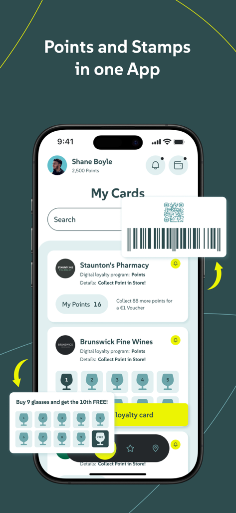 Lynked Loyalty - Lynked Loyalty app interface showing digital reward cards for points and stamps