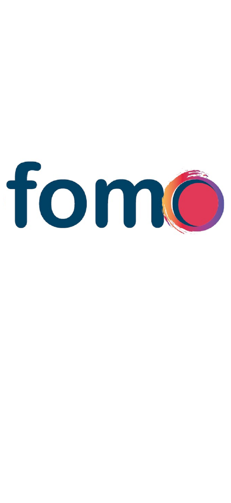 FomoAppSA - FOMO app logo with blue lowercase text and a vibrant gradient circular icon