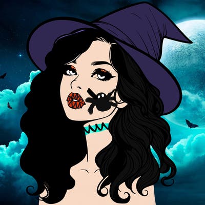 realistic witch girl with wavy hair and lips