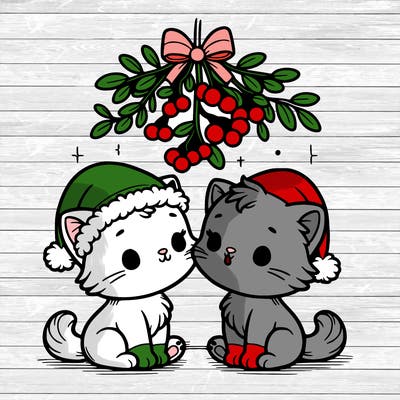 christmas kittens under mistletoe
