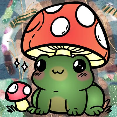 a cute frog with a mushroom hat