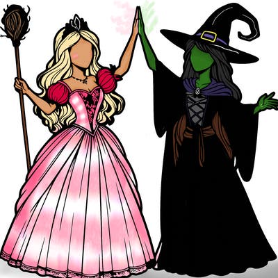 detailed realistic split of a princess and a witch