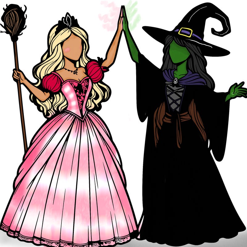 detailed realistic split of a princess and a witch