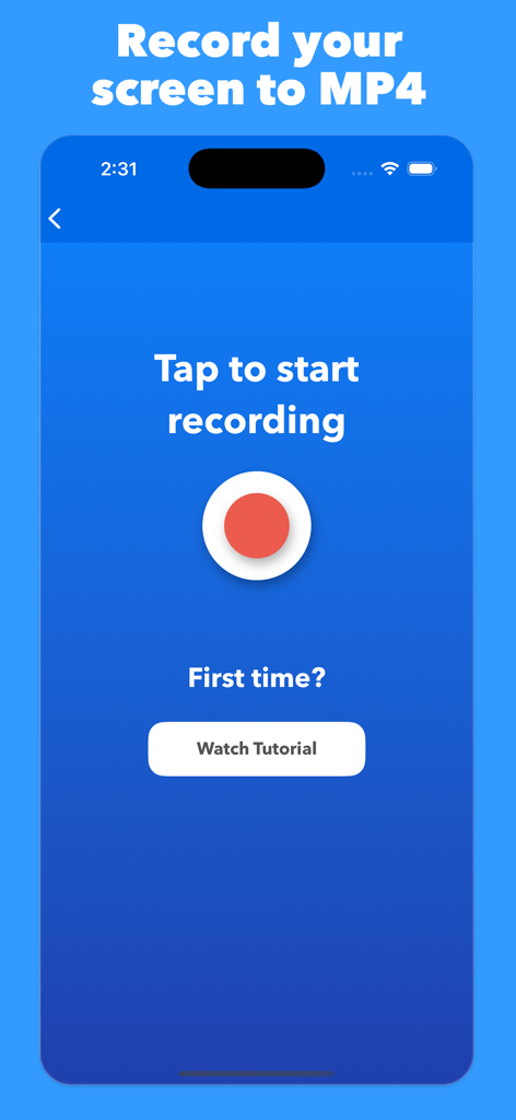 A mobile app interface displaying a red button to start recording a screen conversation as an MP4 video.