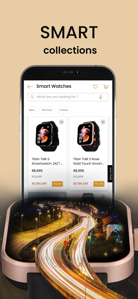 Titan World - Titan World mobile app showing a collection of smartwatches with prices and discount offers