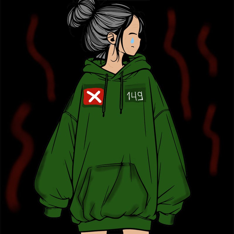 realistic girl with a oversized sweatshirt on and a bun
