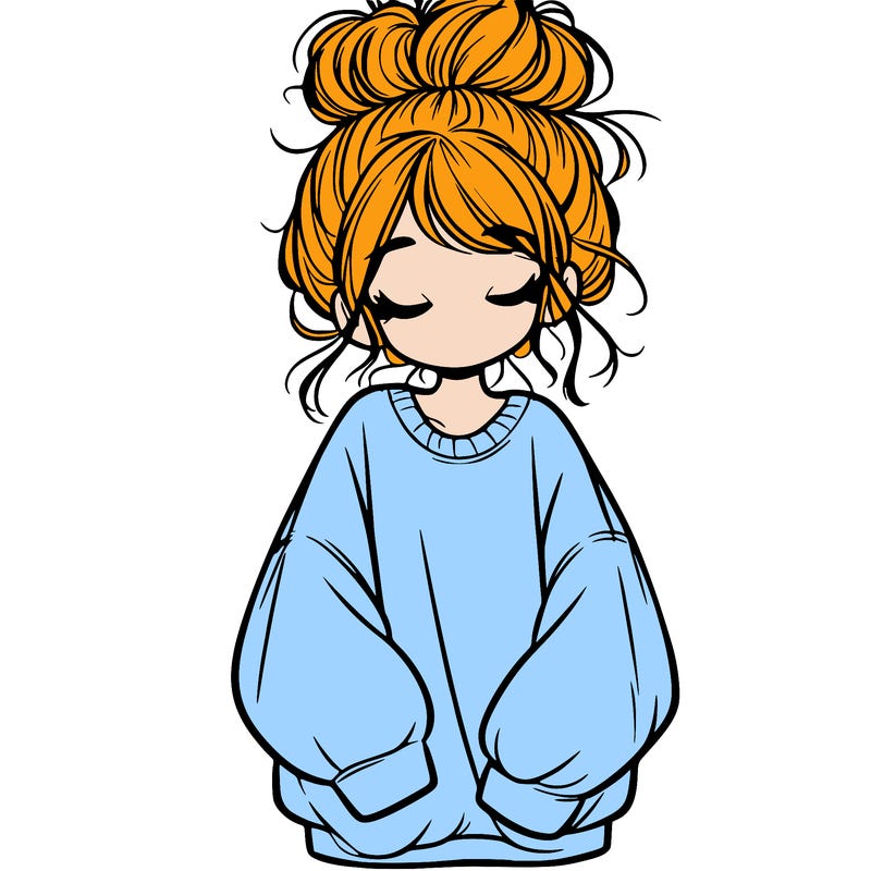 girl with baggy sweatshirt and messy bun