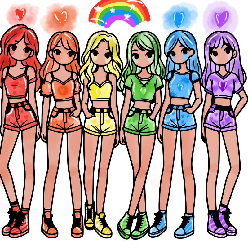 a group of girls wearing crop tops and shorts
