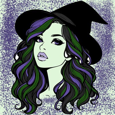 realistic witch girl with wavy hair and lips