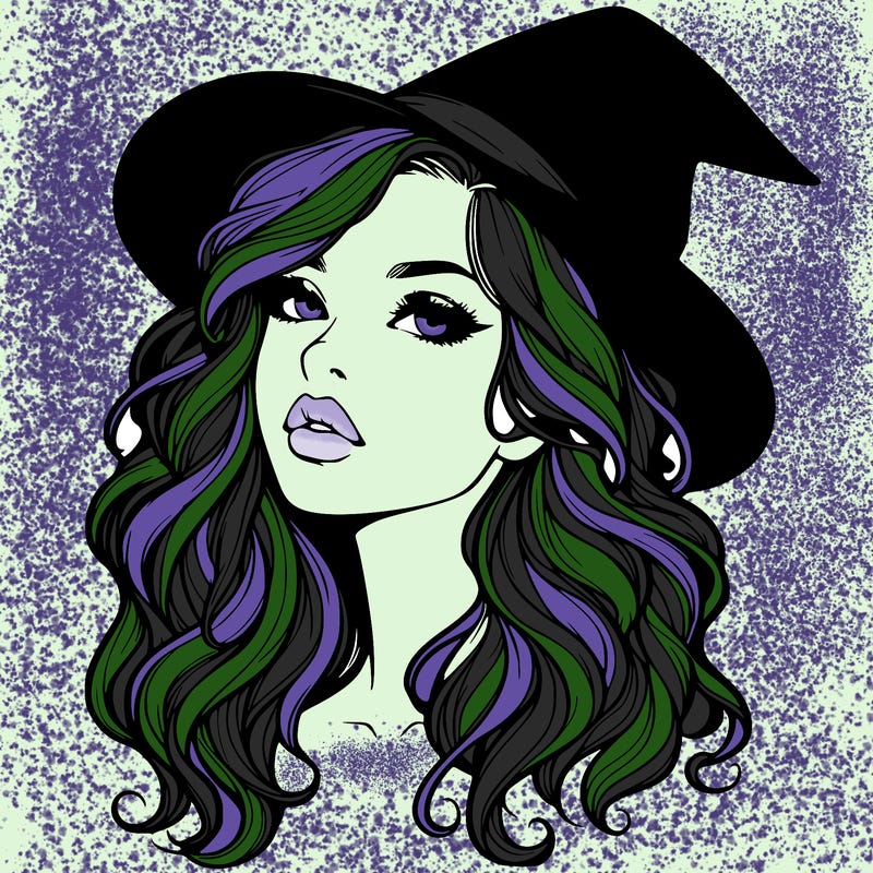 realistic witch girl with wavy hair and lips