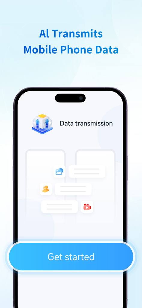 Smart Switch app welcome screen showing AI data transmission for mobile phones with a Get Started button