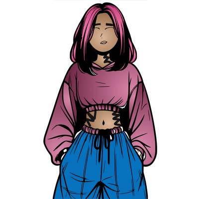 realistic girl faceless with baggy pants and a crop top