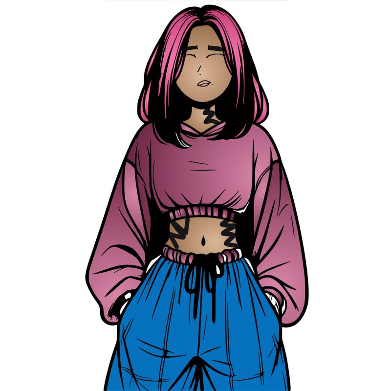 realistic girl faceless with baggy pants and a crop top
