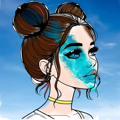 realistic girl with buns on the top of her head