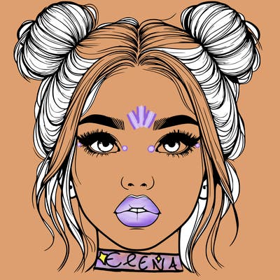 realistic girl with two buns on her hair and lips